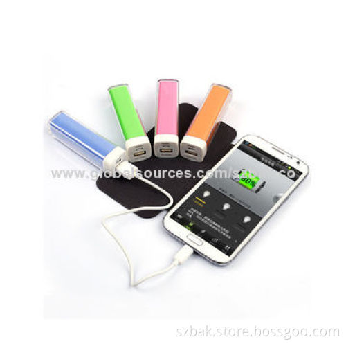 Promotional OEM Logo Lipstick Li-ion Battery Cell Power Bank, 2,200mAh Capacity, 5V/1A Input